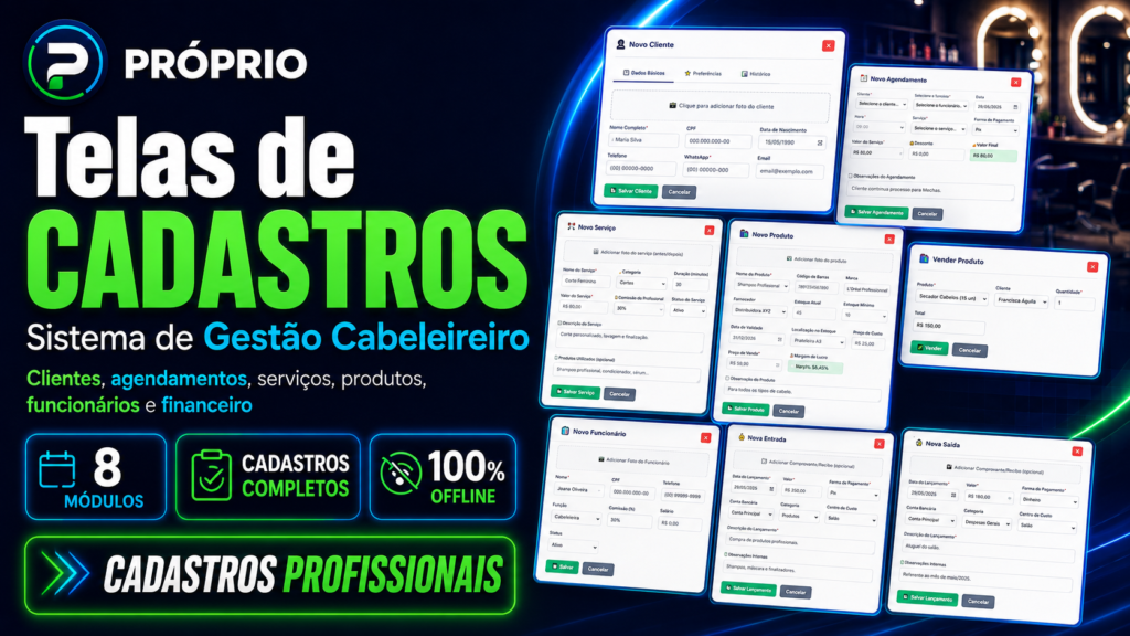 Sistema de Gestão Cabeleireiro 2 capa telas de cadastros sistema de gestao cabeleireiro