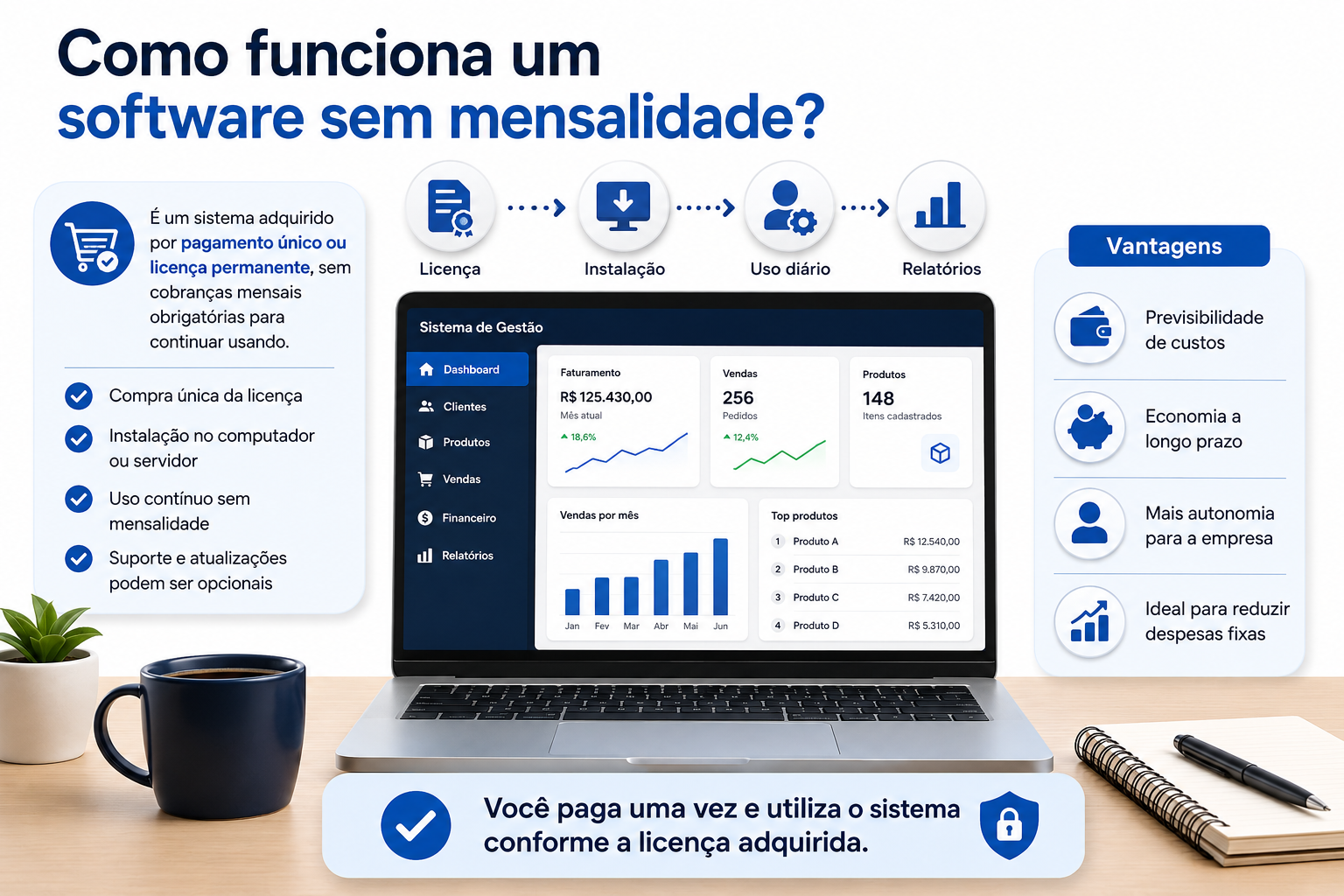 Como funciona um software sem mensalidade? Como funciona um software sem mensalidade?