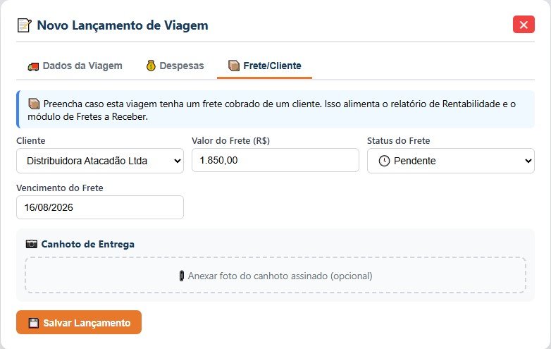 Lançamento de viagem com frete do cliente