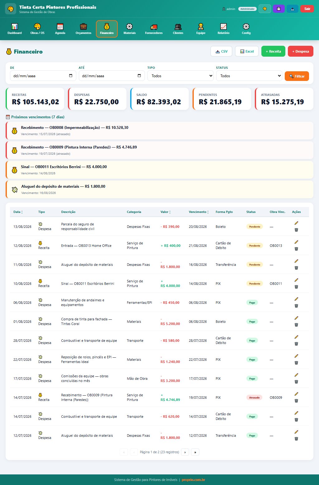 Financeiro com vencimento automático